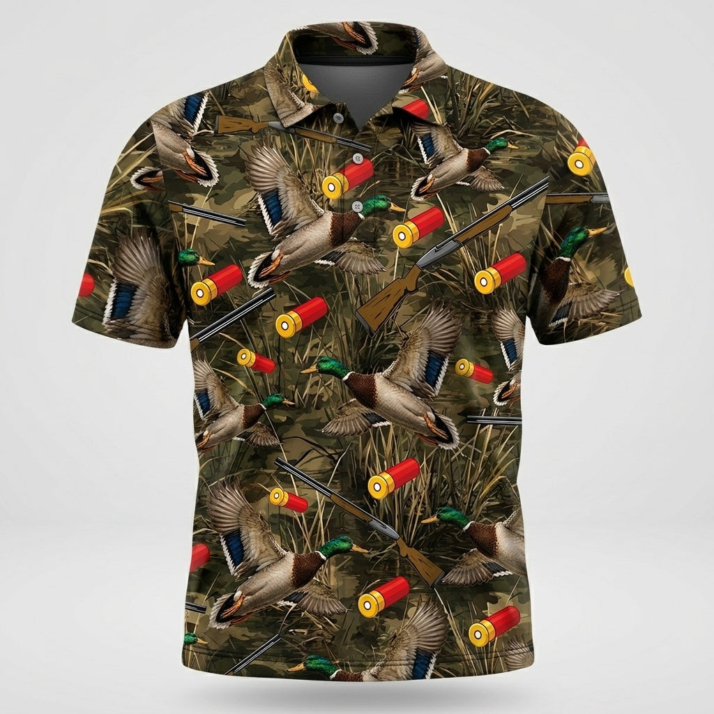 Vintage Camouflage Duck Hunting Polo Men Shirt