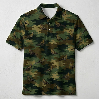 Mourning Dove Camouflage Millitary Men Polo Shirt