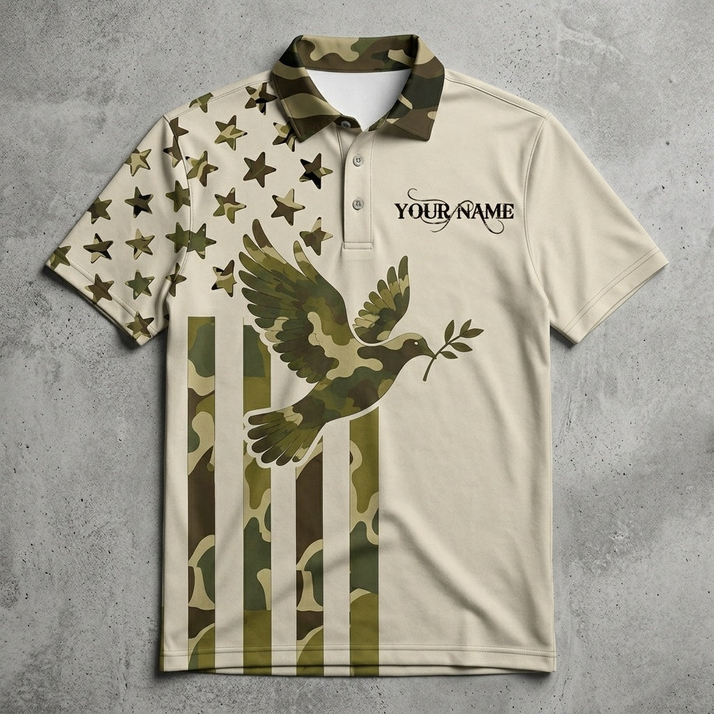Custom Name Dove Hunting Camouflage Style Men Polo Shirt