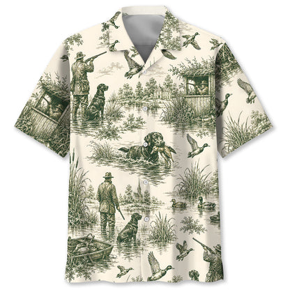 Duck Hunting Toile Vintage Art Hawaiian Shirt