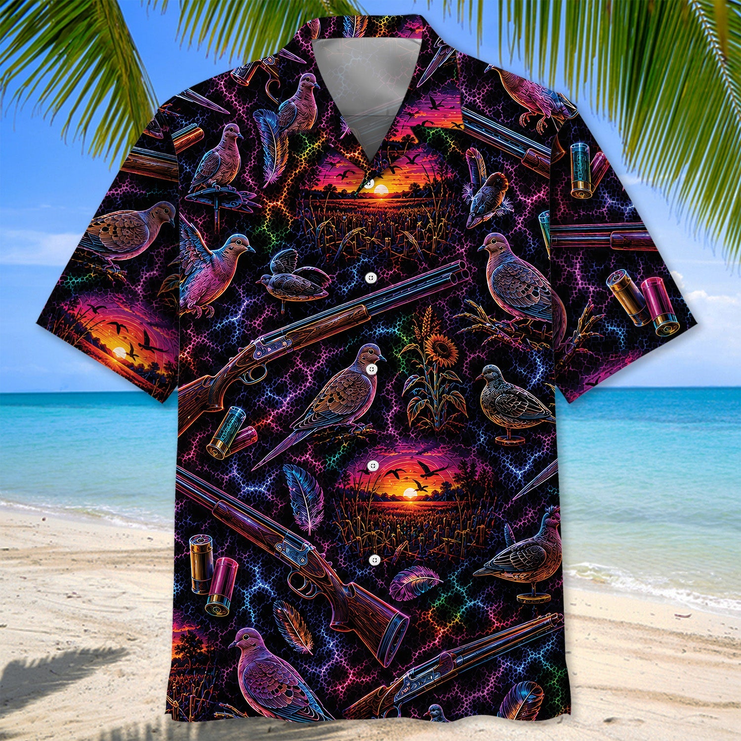 Midnight Dove Hunting Neon Hawaiian Shirt