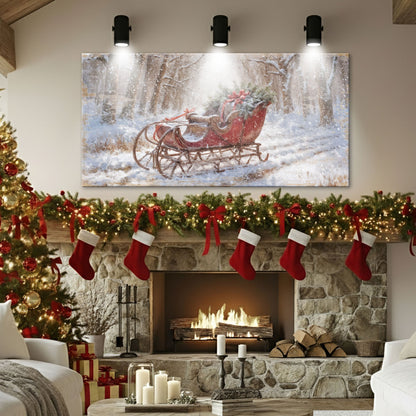 Vintage Red Sleigh Christmas Wall Art