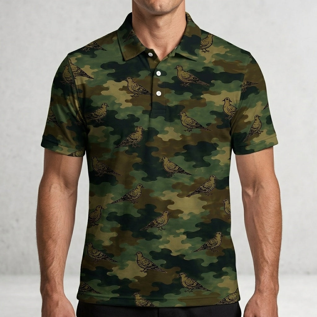 Mourning Dove Camouflage Millitary Men Polo Shirt