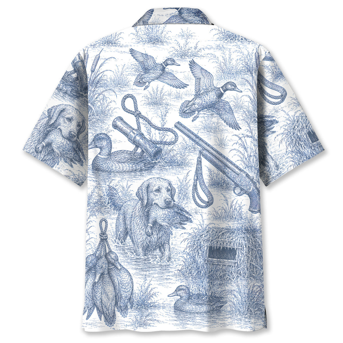 Blue and White Duck Hunting Hawaiian shirt