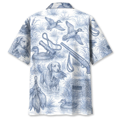 Blue and White Duck Hunting Hawaiian shirt