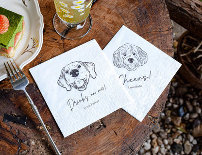 Custom Pet Wedding Cocktail Napkins, Personalized Pet Portrait for 1–3 Dogs or Cats, Colorful Wedding Party Supplies, Custom Photo