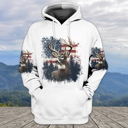 Vintage Patriotic Deer American Flag All Over Print Shirt
