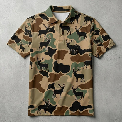 Deer Hunting Camouflage Pattern Men Polo Shirt