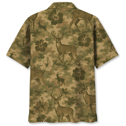 Deer Hibiscus Camouflage Hawaiian Shirt