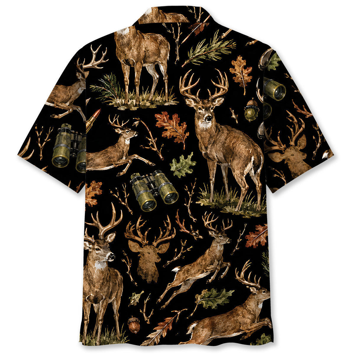 Deer Hunting Retro Black Hawaiian Shirt