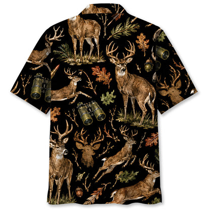 Deer Hunting Retro Black Hawaiian Shirt