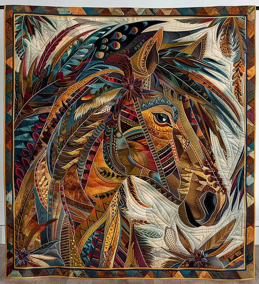 Horse Native Quilted Blanket - Throw (55" x 60")