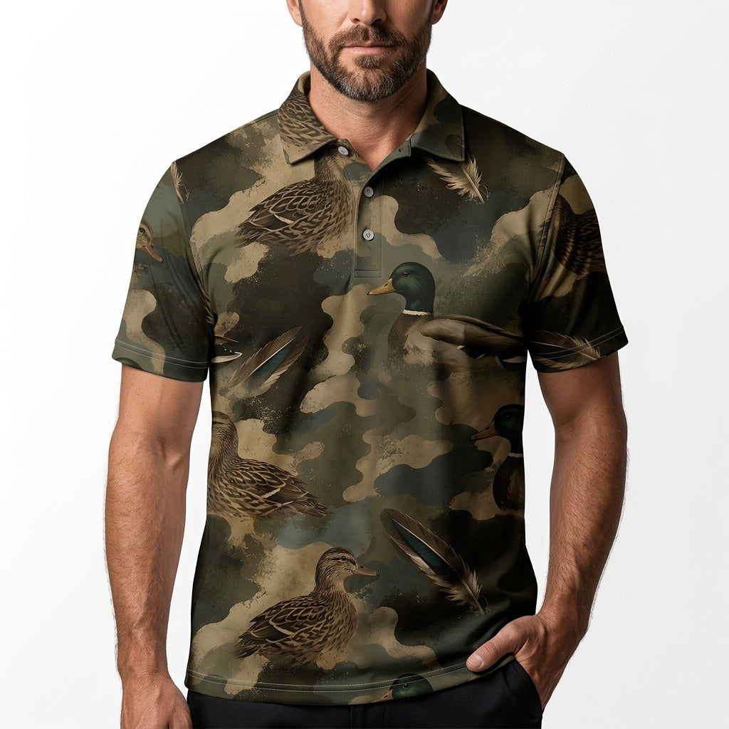 Duck Camouflage Graphic Pattern Men Polo Shirt