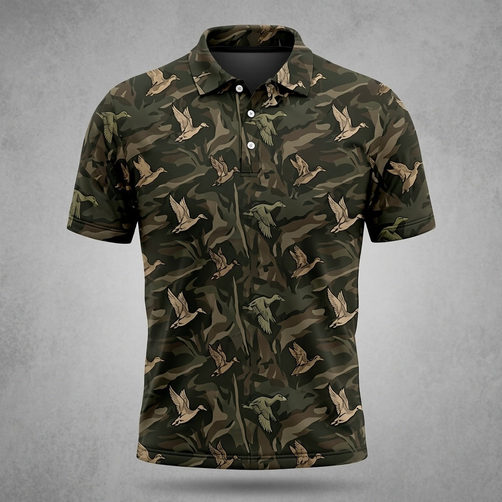 Vintage Camo Duck Hunting Polo Men Shirt