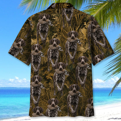 Camouflage German Shorthaired Pointer Running With Mourning Dove Hawaiian Shirt