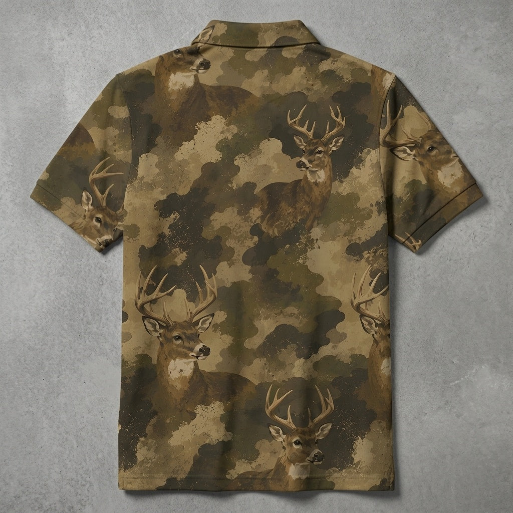 Deer Camouflage Graphic Pattern Men Polo Shirt