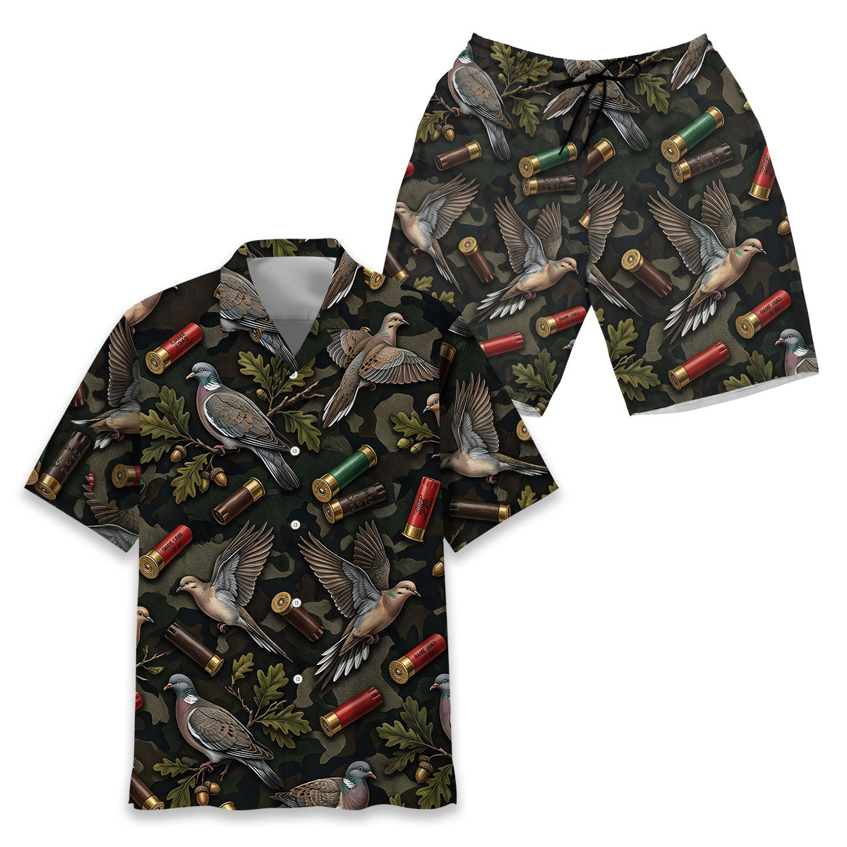 Vintage Wild Dove Hunting Camouflage Black Hawaiian Shirt