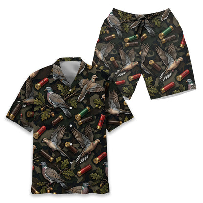 Vintage Wild Dove Hunting Camouflage Black Hawaiian Shirt