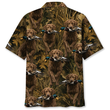 Camouflage Chesapeake Bay Retriever Running With Mallard Duck Hawaiian Shirt