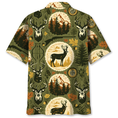 Retro Deer Hunting Badge Forest Hawaiian Shirt