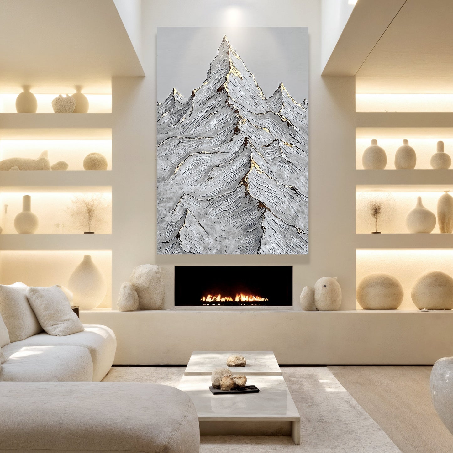 Golden Frozen Peaks Abstract Wall Art