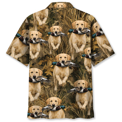 Camouflage Yellow Labrador Retriever Running With Mallard Duck Hawaiian Shirt