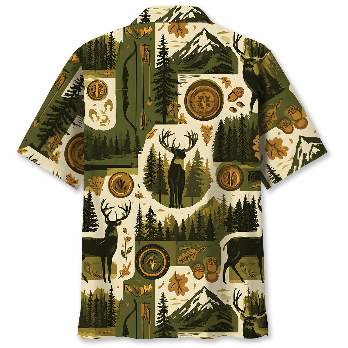 Retro Deer Hunting Badge Pattern Hawaiian Shirt