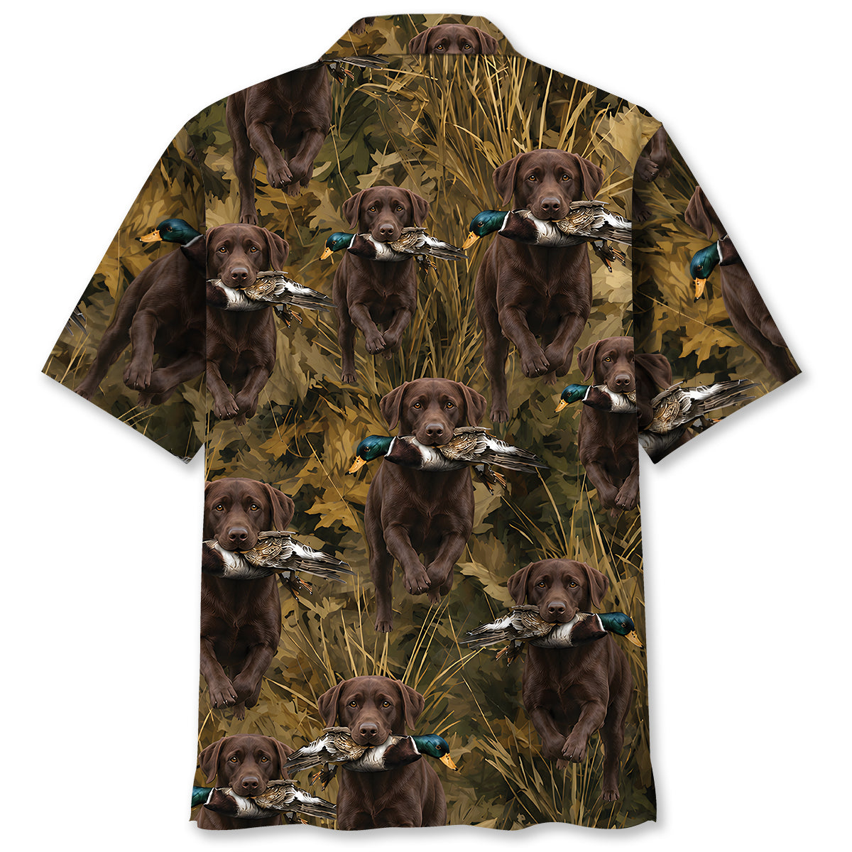 Camouflage Chocolate Labrador Retriever Running With Mallard Duck Hawaiian Shirt