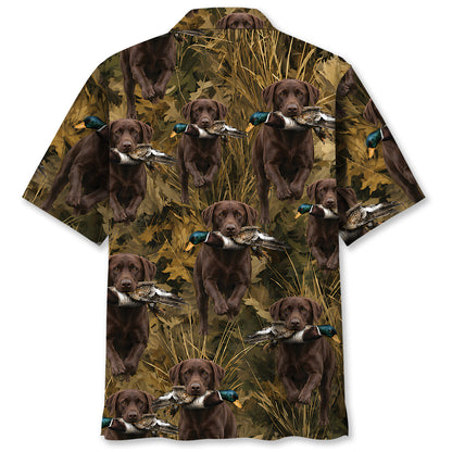 Camouflage Chocolate Labrador Retriever Running With Mallard Duck Hawaiian Shirt
