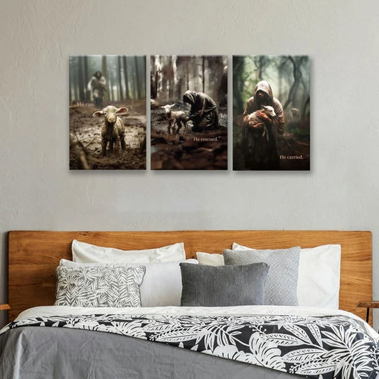 he ran he rescued he carried 3 panel wall art canvas