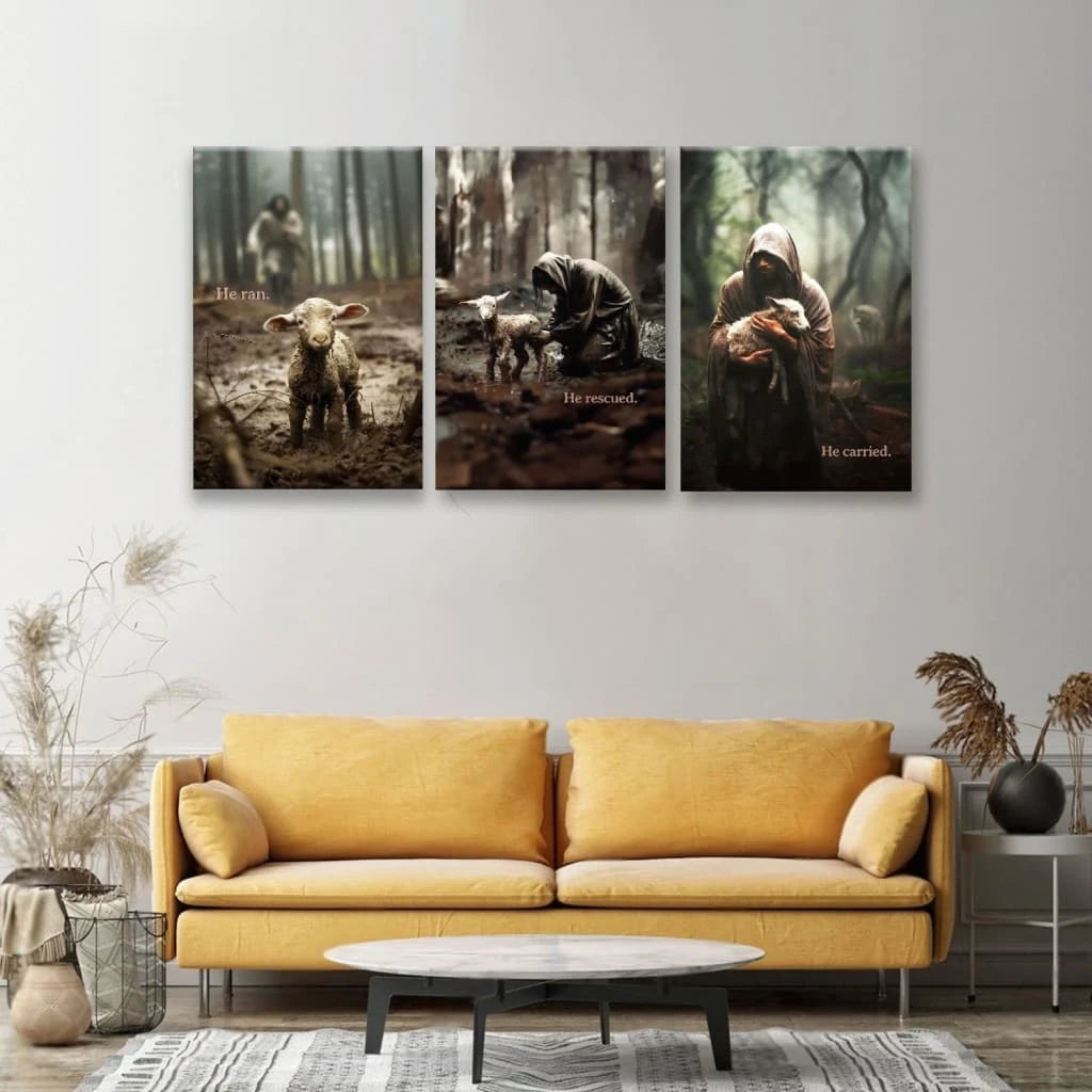 he ran he rescued he carried 3 panel wall art canvas (view 2)
