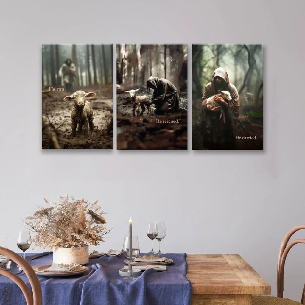 he ran he rescued he carried 3 panel wall art canvas (view 3)
