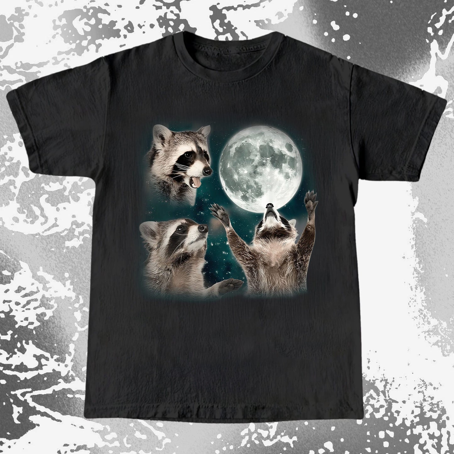 Three Raccoons Howling at the Moon Shirt, funny meme tee gift (view 3)