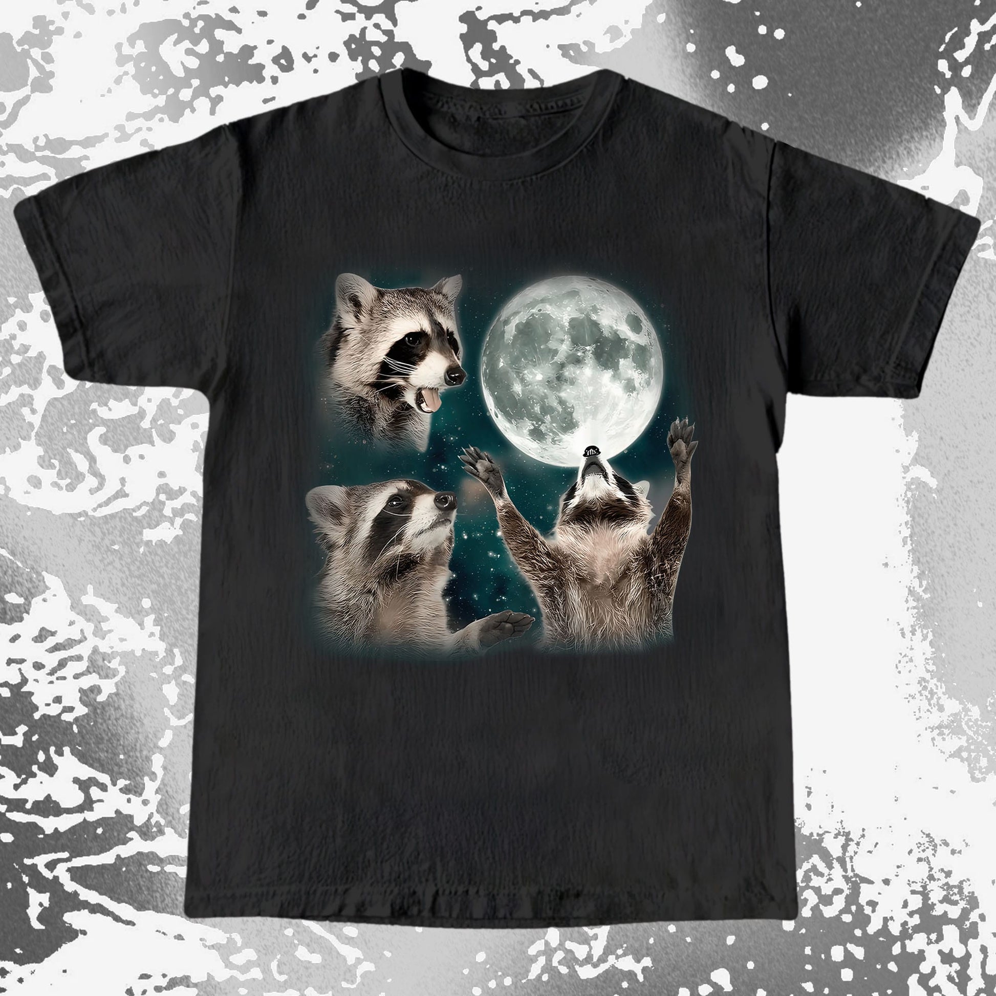 Three Raccoons Howling at the Moon Shirt, funny meme tee gift (view 3)
