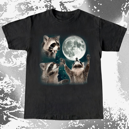 Three Raccoons Howling at the Moon Shirt, funny meme tee gift (view 3)