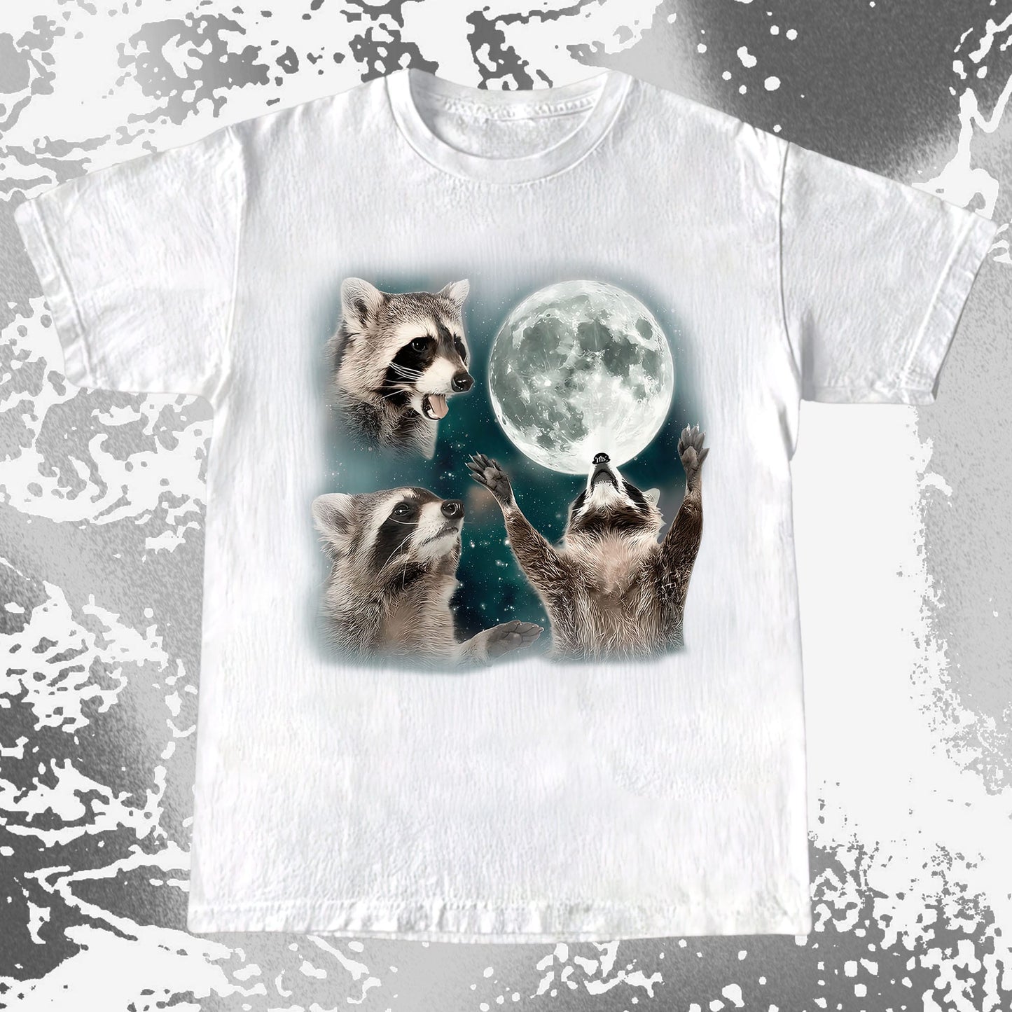 Three Raccoons Howling at the Moon Shirt, funny meme tee gift (view 4)