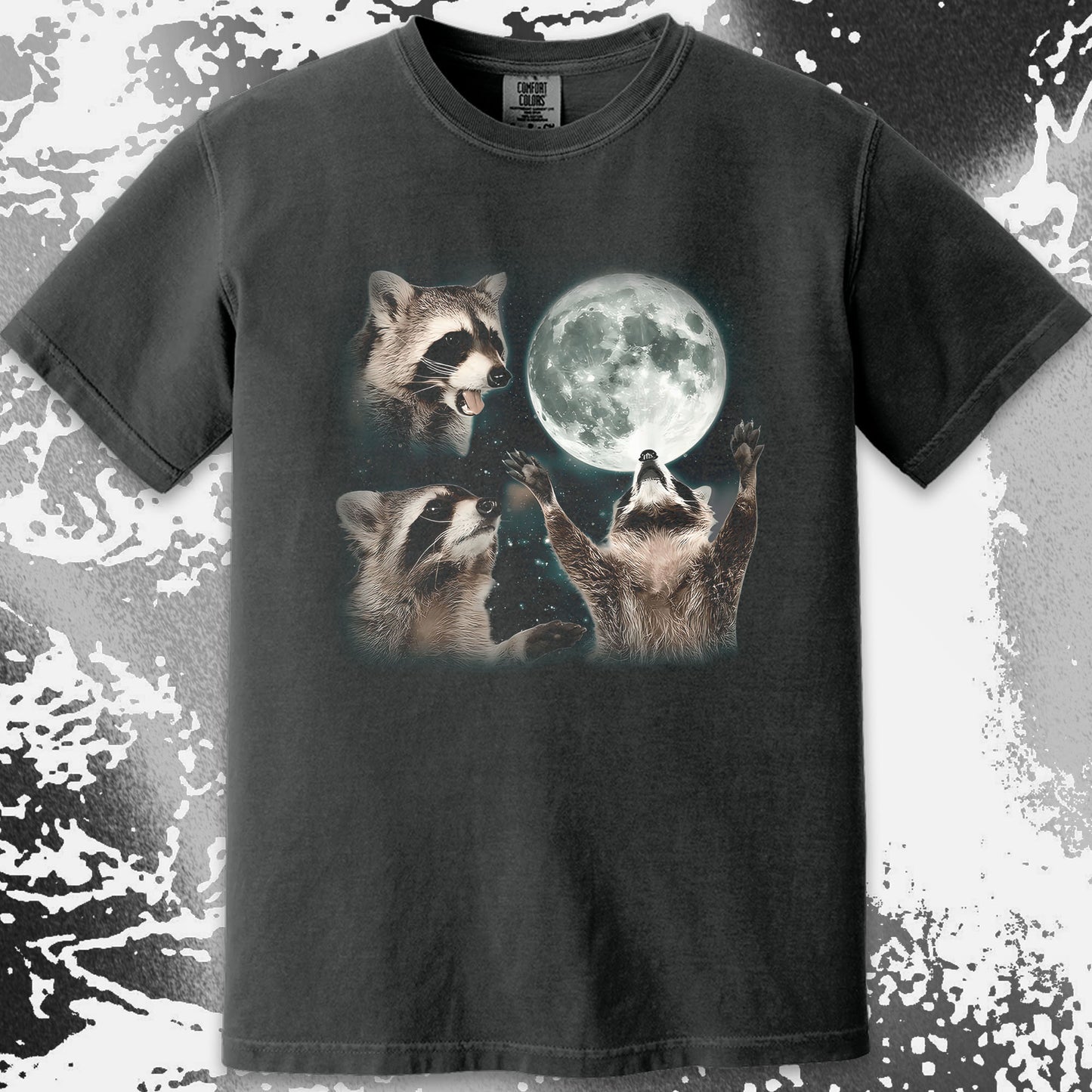 Three Raccoons Howling at the Moon Shirt, funny meme tee gift (view 13)
