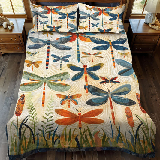 Dragonfly Whisper 3-Piece Quilted Bedding Set - Single (59" x 70")