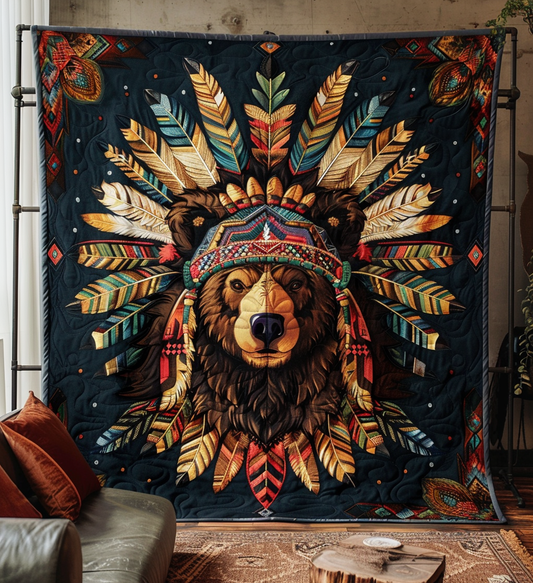 Tribal Sun Bear Quilted Blanket - Throw (55" x 60")