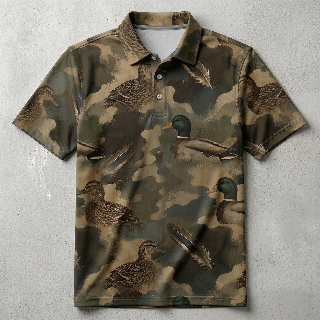 Duck Camouflage Graphic Pattern Men Polo Shirt