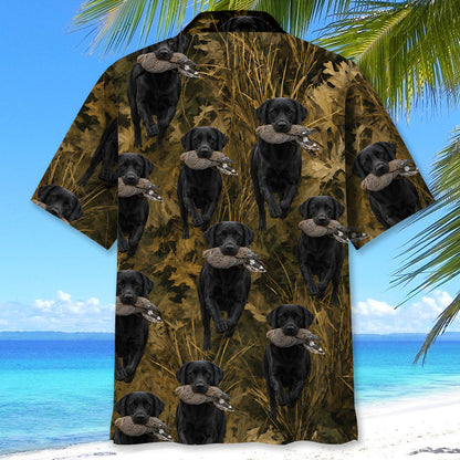 Camouflage Black Labrador Retriever Running With Mourning Dove Hawaiian Shirt
