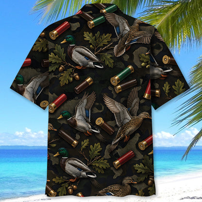 Vintage Duck Hunting Camouflage Black Hawaiian Shirt