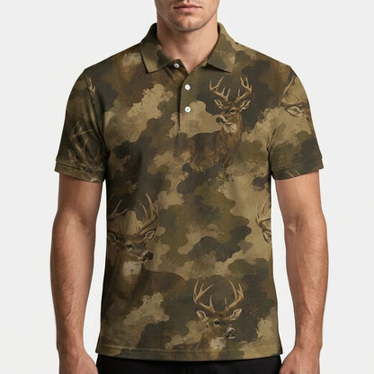 Deer Camouflage Graphic Pattern Men Polo Shirt