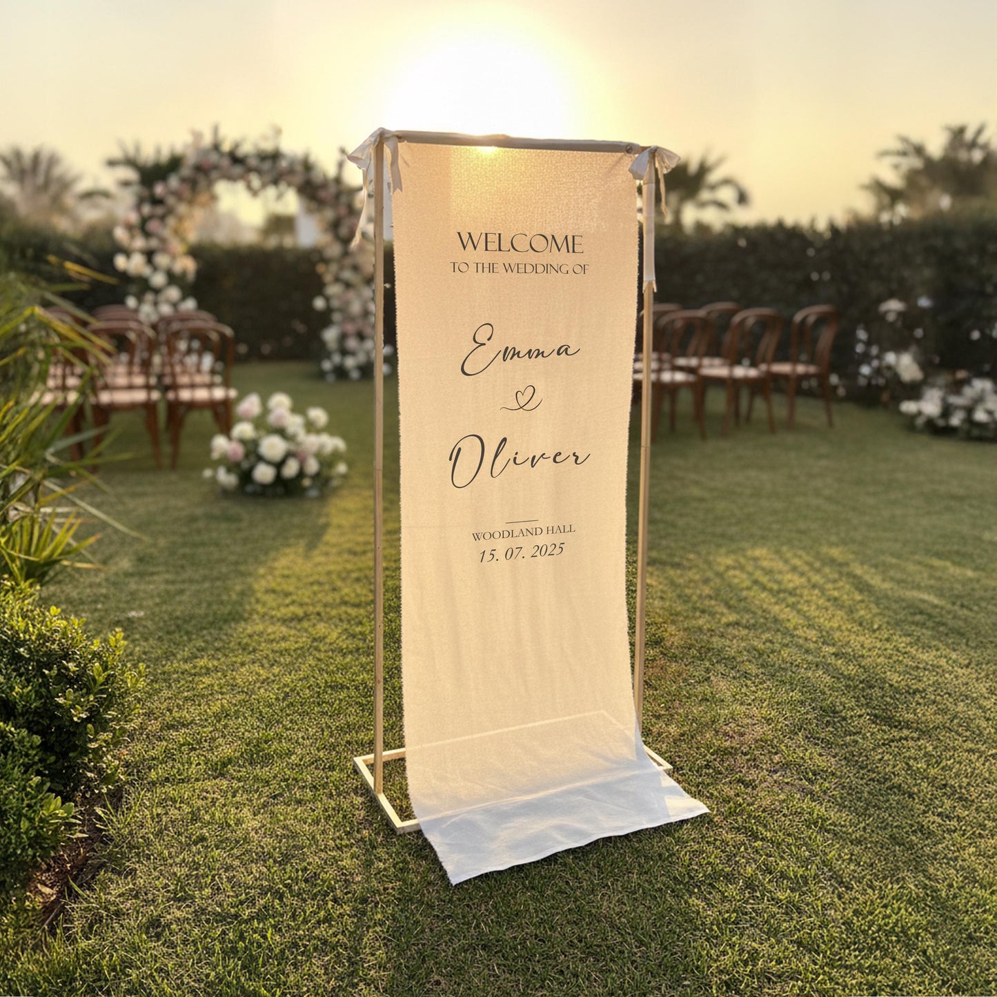 Custom Wedding Welcome Sign Fabric Banner, Boho Ceremony Decor