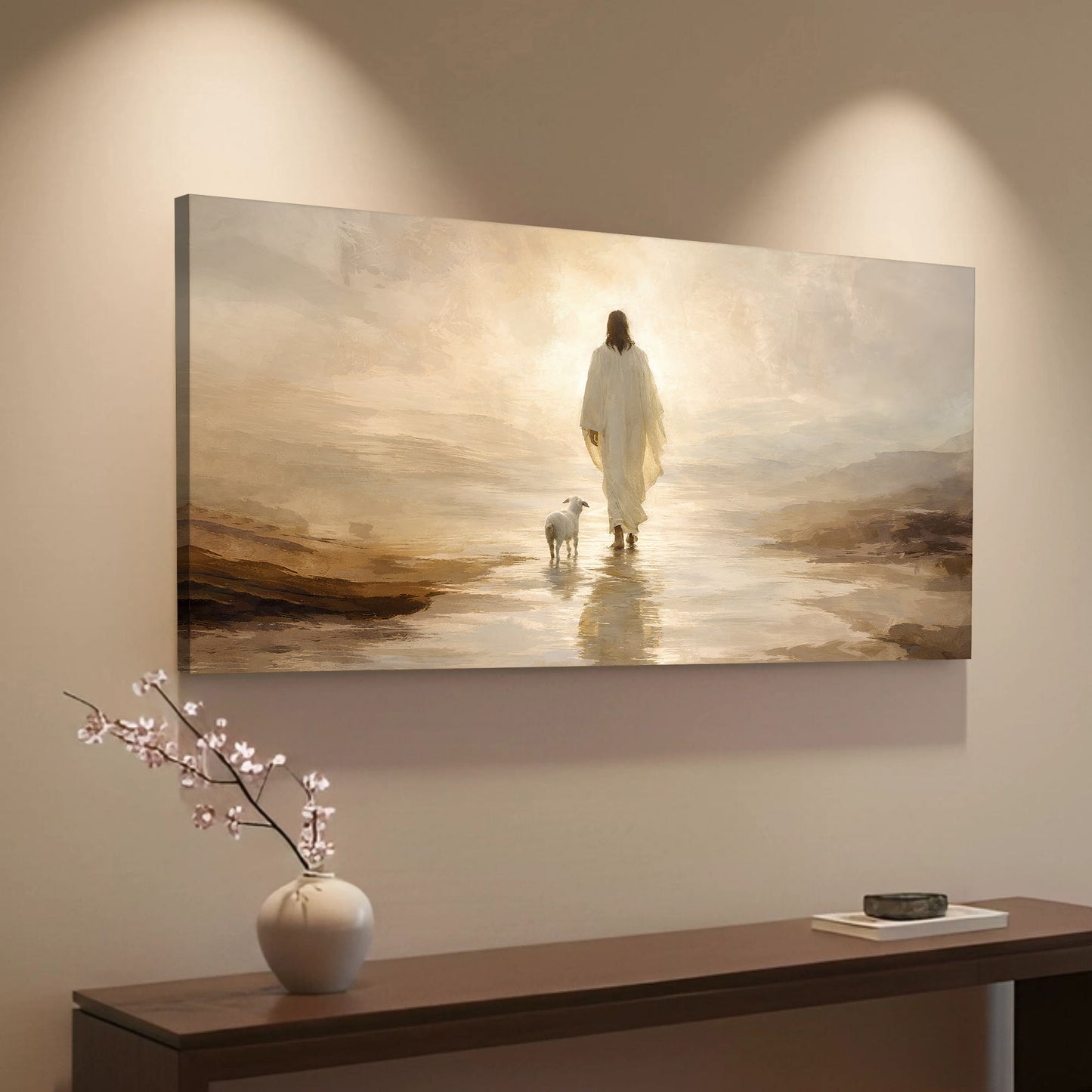 Jesus Leaves With Sheep Wall Art