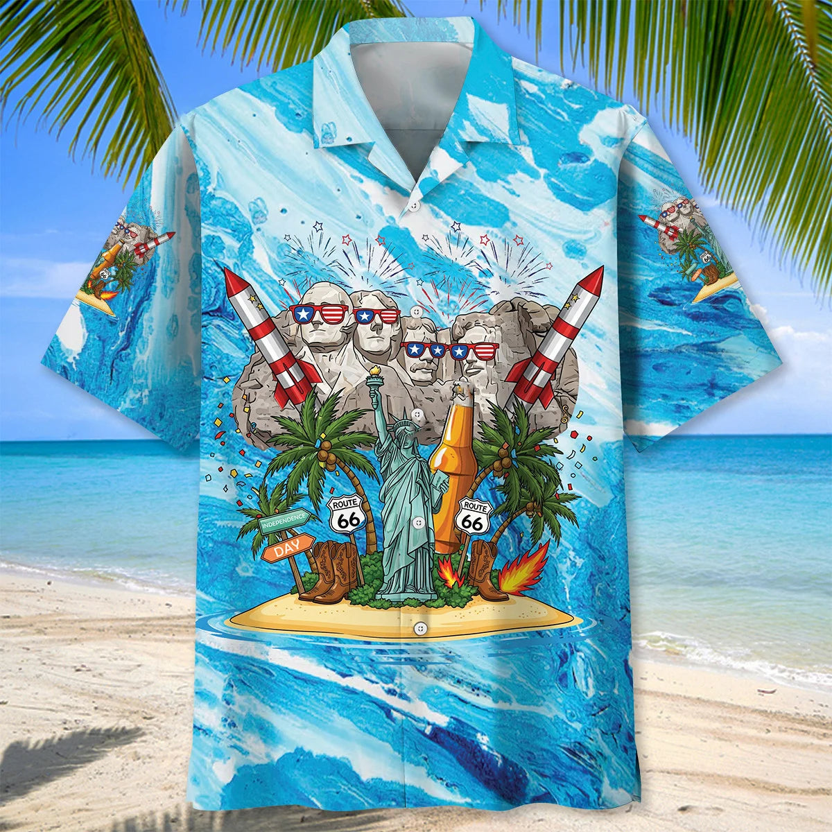 4th of July Mount Rushmore Hawaiian Shirt - L - hawaiian shirt