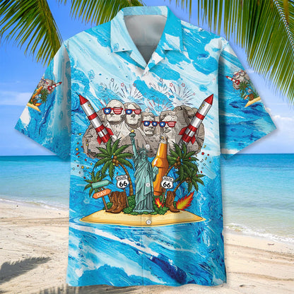 4th of July Mount Rushmore Hawaiian Shirt - L - hawaiian shirt