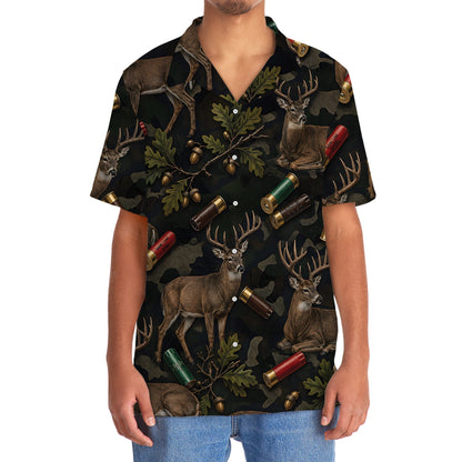 Vintage Deer Hunting Camouflage Black Hawaiian Shirt