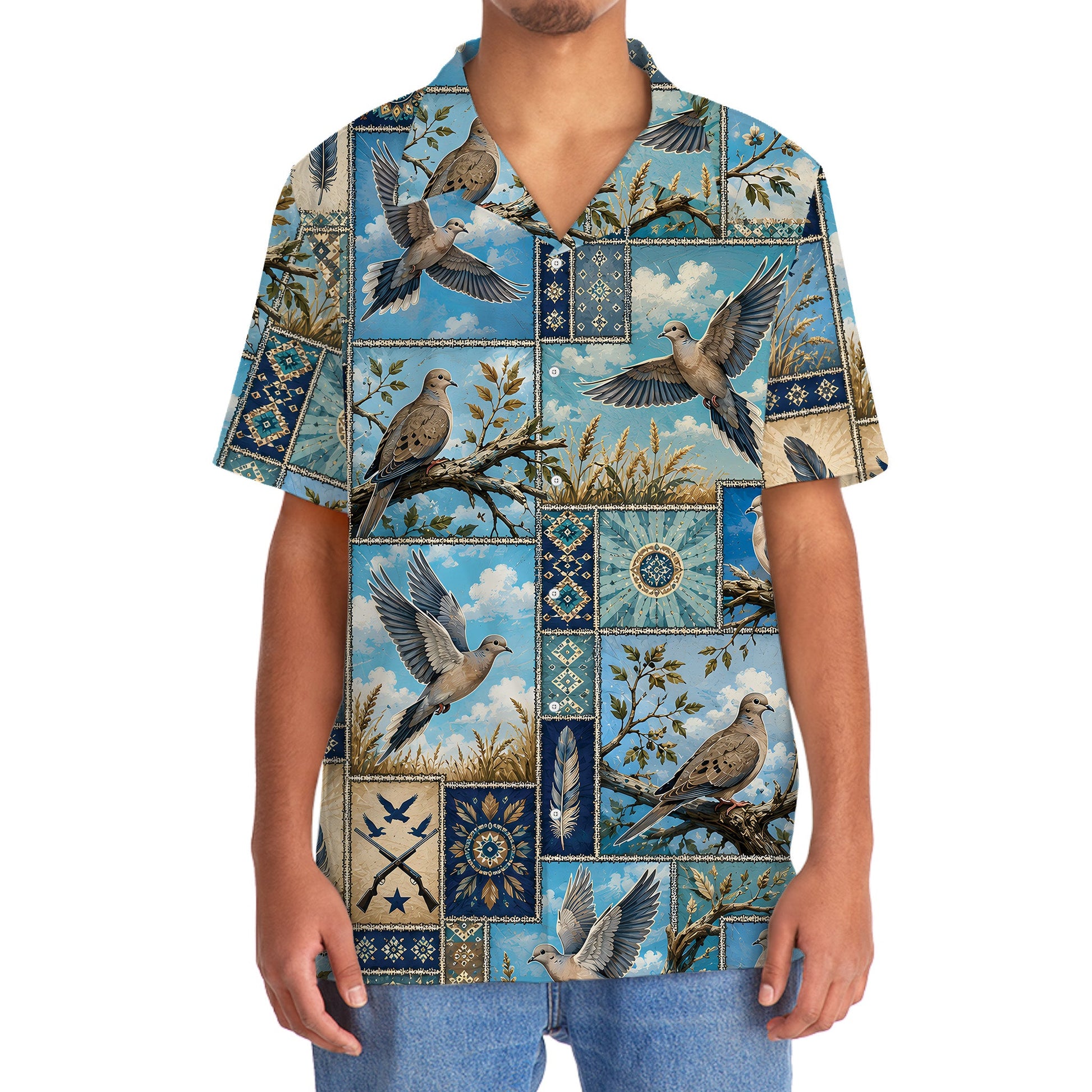 Dove Hunting Vintage Hunting Pattern Blue Hawaiian Shirt
