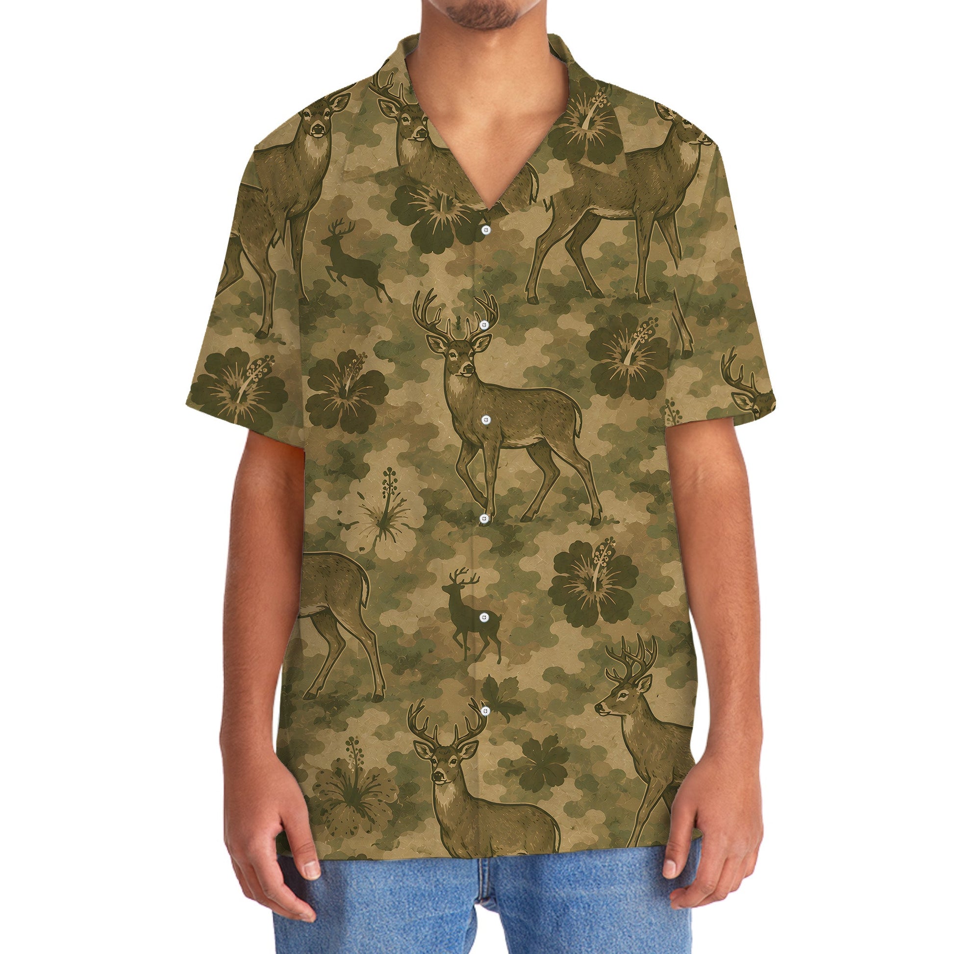 Deer Hibiscus Camouflage Hawaiian Shirt
